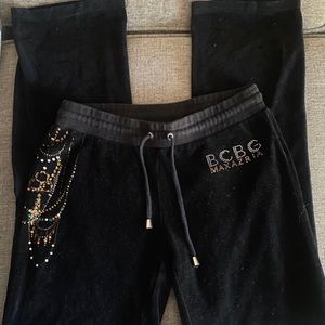 Bcbgmaxazria rhinestone velour tracksuit pants